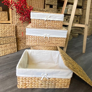 Giỏ lục bình đựng quần áo, khay lục bình được xịt PU chống ẩm mốc, sọt đựng đồ chơi, đựng đồ dơ, giỏ cói