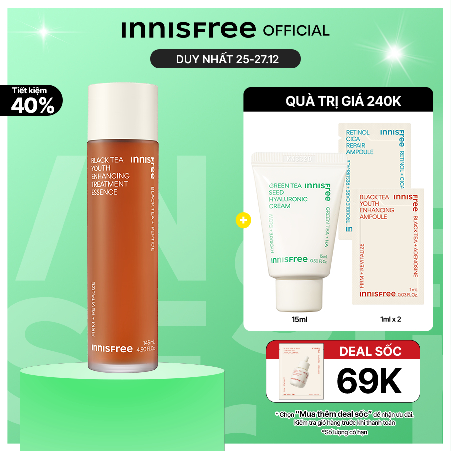 Nước dưỡng ngăn ngừa lão hóa từ trà đen innisfree Black tea Treatment Essence 145 mL (New 2023)