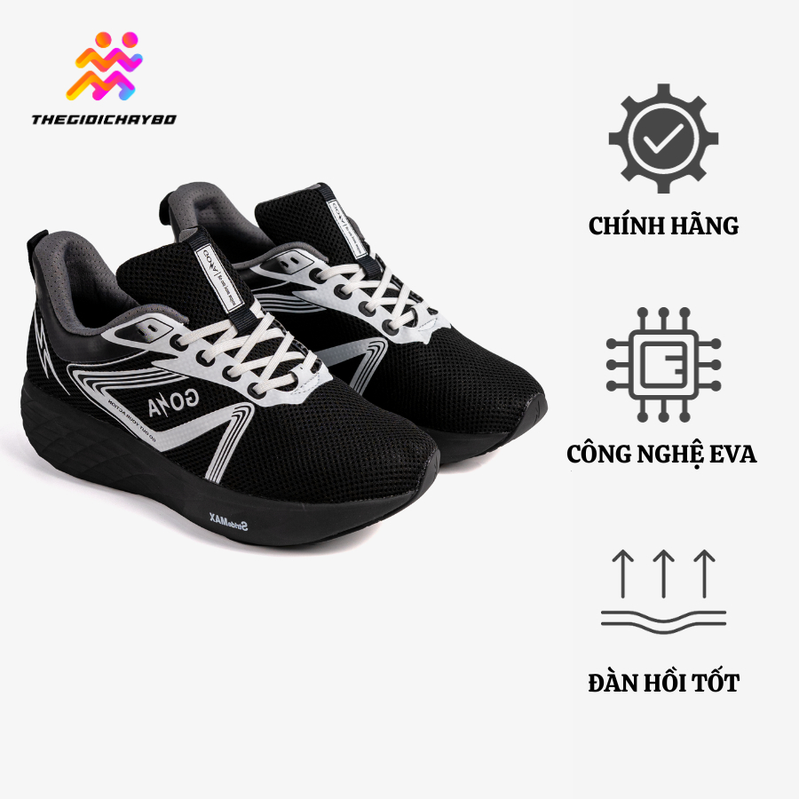 Giày Chạy bộ GOYA Strides 2 - Đen trắng