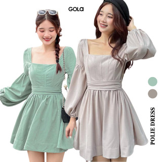Đầm polie - đầm xòe tay phồng nhún eo