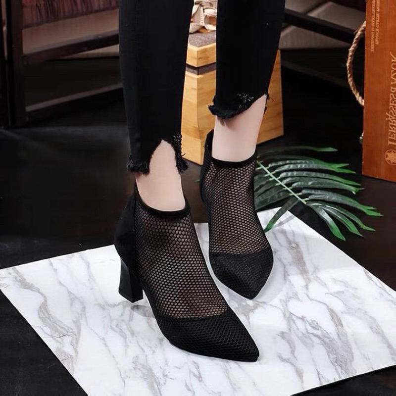 Bốt lưới mũi nhọn gót 7cm