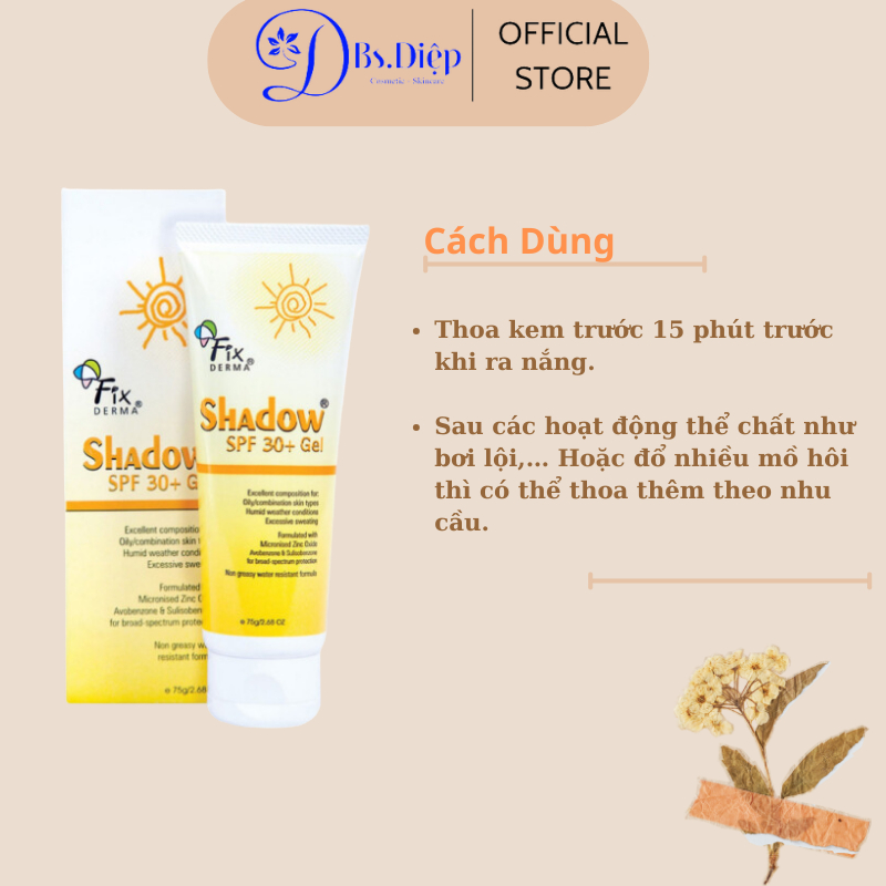Kem chống nắng dạng gel thẩm thấu nhanh dành cho da dầu mụn nhạy cảm Fixderma Shadow SPF 30+ Gel 75g