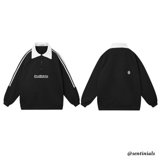 Polo zipper oversized stripes logo sentinials áo polo tay dài