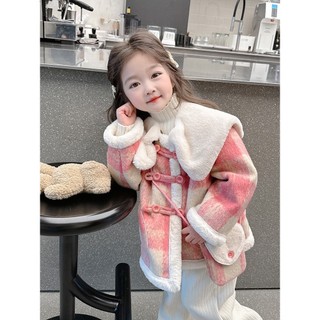 Áo khoác, kẻ lông ép kèm túi đeo bé gái qccc