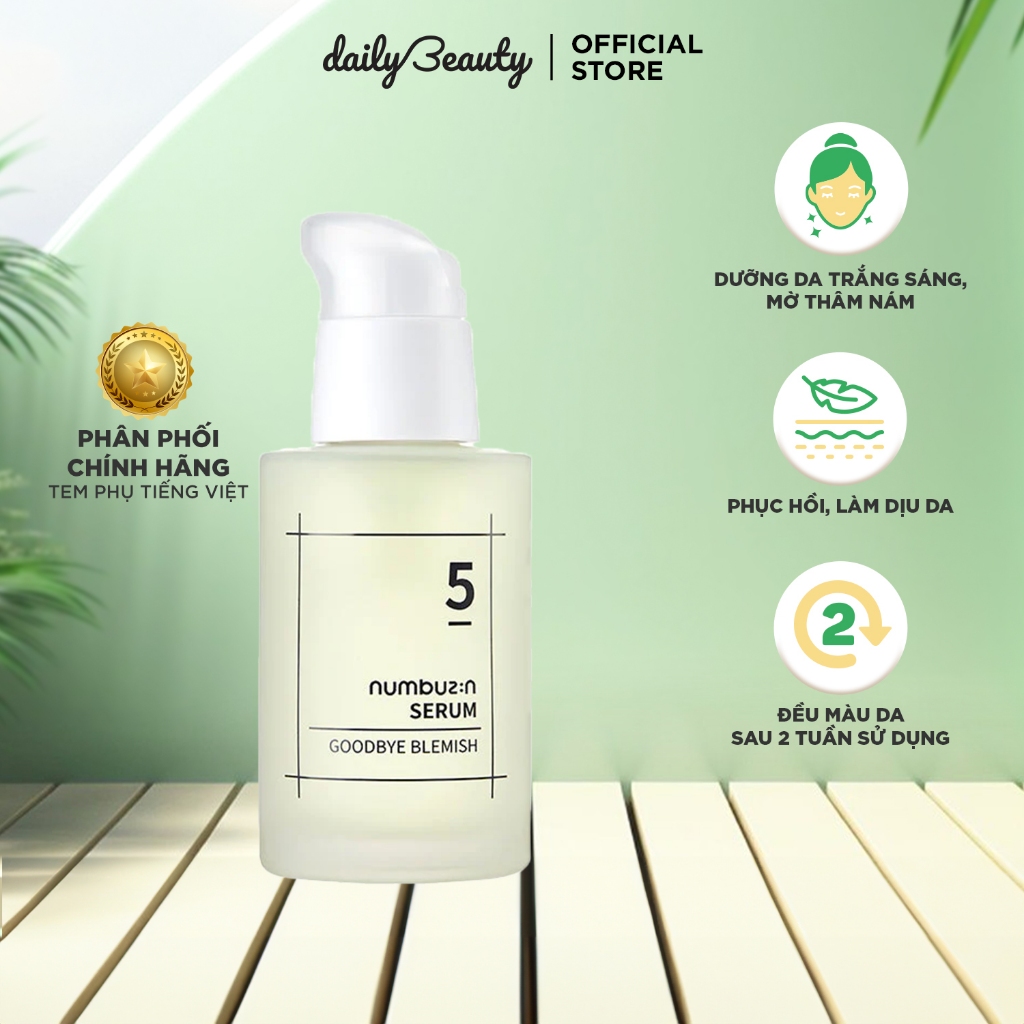 Tinh chất Serum giảm thâm Numbuzin No.5 Goodbye Blemish 50ml dưỡng sáng, hỗ trợ ngăn ngừa lão hóa da Daily Beauty