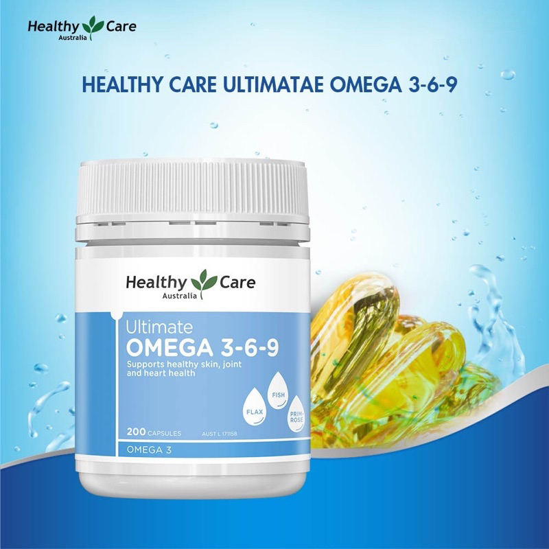 Viên uống giảm mỏi mắt Healthy Care Ultimate Omega 3 6 9hỗ trợ tim mạch huyết áp 200 viên