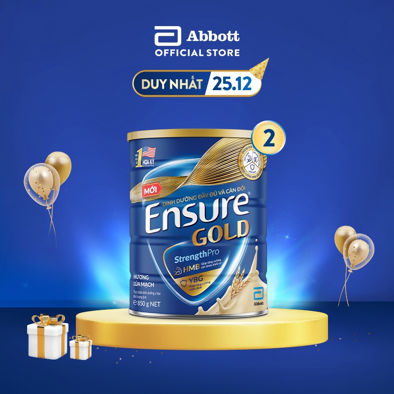 Combo 2 Lon Sữa bột Ensure Gold Abbott Hương Lúa Mạch (HMB+YBG) 850g