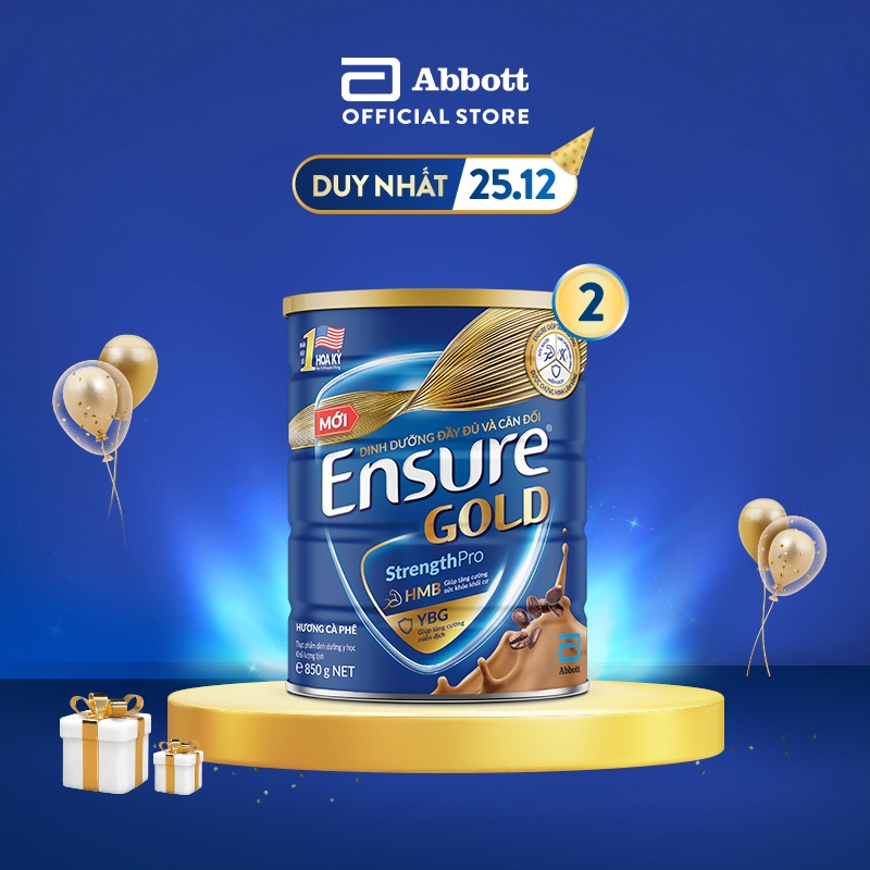 Combo 2 Lon Sữa bột Ensure Gold Abbott Hương Cà phê (HMB+YBG) 850g