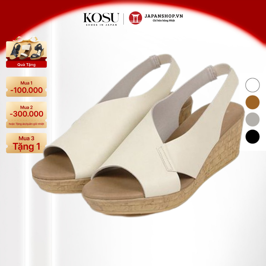 Giày sandal nữ đế xuồng KOSU 92060 siêu nhẹ chống thấm nước cao 6P, xăng đan cao gót không đau mỏi made in Japan