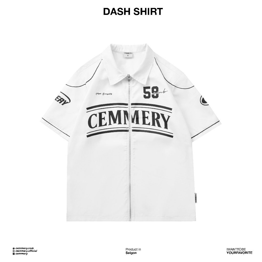 Áo Sơ Mi Tay Ngắn Dash Shirt  Chính Hãng Cemmery Kaki cotton Khóa Kéo Unisex 2 Màu