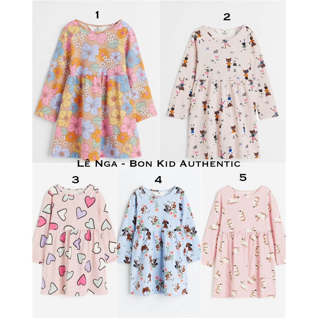 Váy cotton dài tay HM UK/JP chính hãng sz  từ 1.5-10y