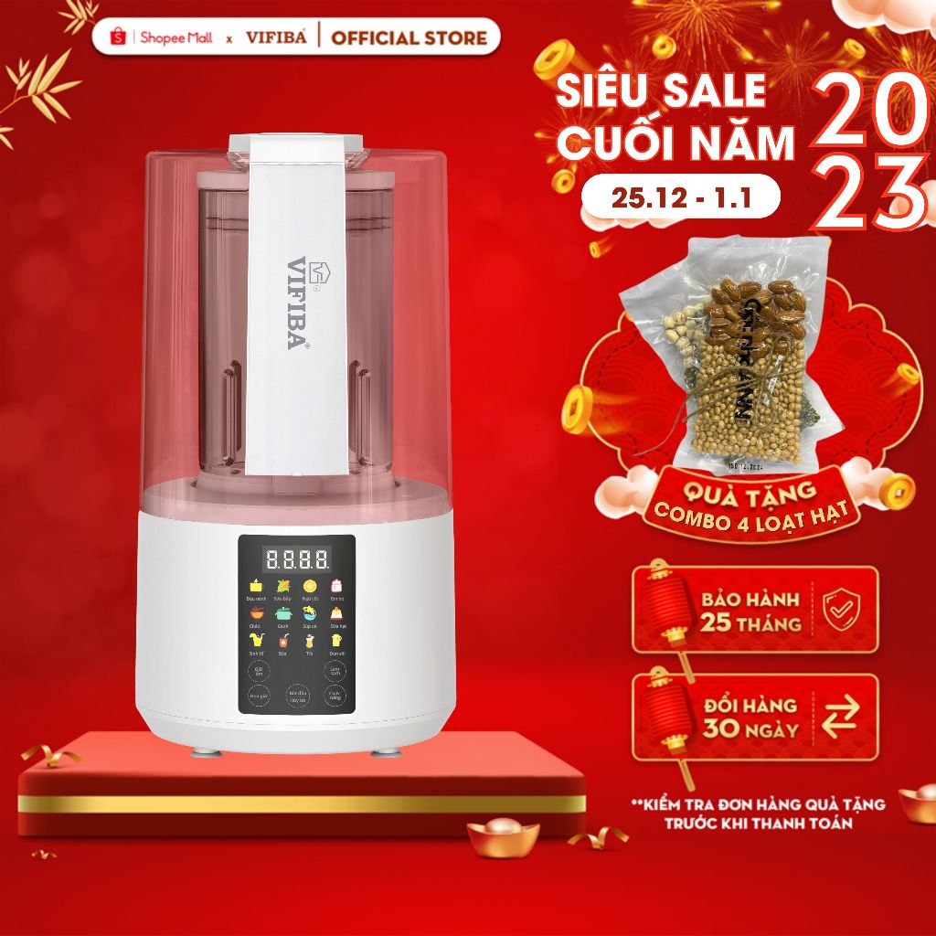 Máy Làm Sữa Hạt Chống Ồn 15in1 Chính Hãng Vifiba, Máy Xay Nấu Đa Năng, Nấu Cháo, Hầm, Nấu soup, Máy Làm Sữa VE16