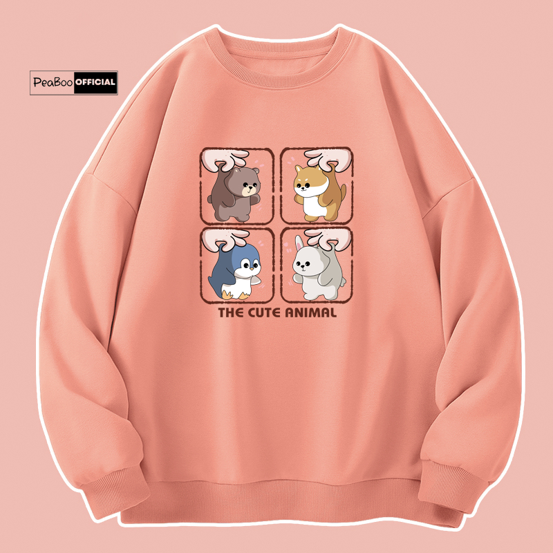 Áo Sweater Cute Animal Nam Nữ By PEABOO Unisex Chất Nỉ Lót Bông Form Rộng