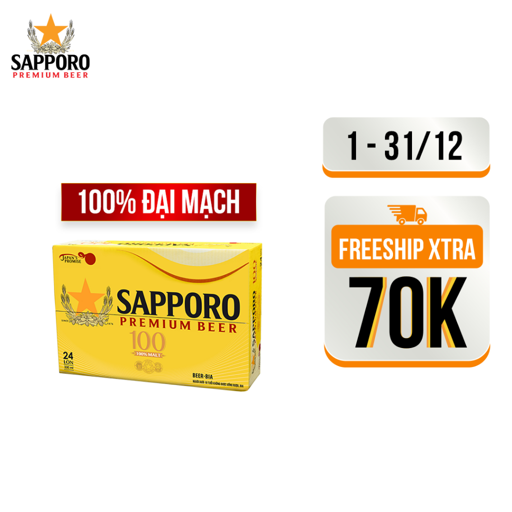 Thùng beer Sapporo Premium 1OO - 24 lon 330ml