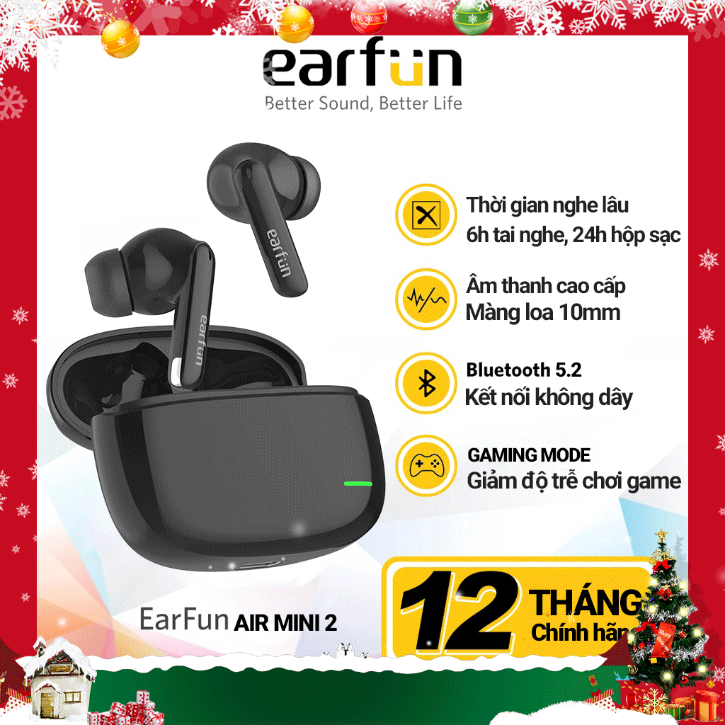 Tai nghe True Wireless Bluetooth Earfun Air Mini 2, bluetooth 5.2, chế độ gaming mode