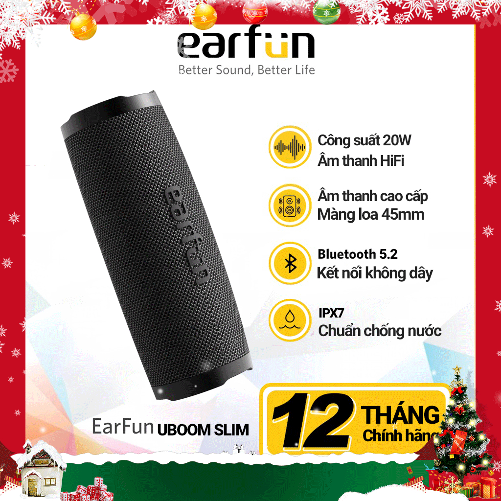 Loa bluetooth di động EarFun UBOOM Slim Bluetooth 5.2, Chống nước IPX7, Pin 16 giờ, Kết hợp 2 loa Stereo