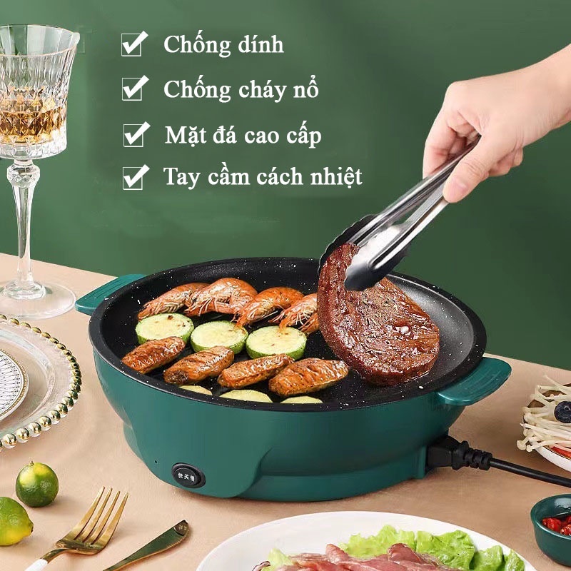 Chảo Nướng Điện Xanh 26cm Nướng Nhanh Không Khói Tiết Kiệm Điện