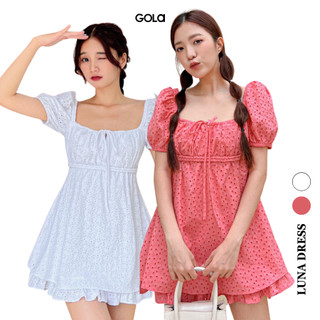  Đầm LUNA - Đầm babydoll cổ vuông nhún ngực thắt bím cách điệu 