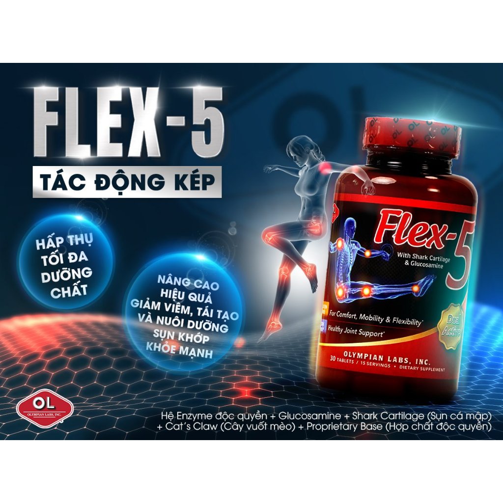 Viên Uống Olympian labs Flex-5 Hỗ Trợ Giảm Viêm, Tái Tạo Sụn Khớp  30 Viên