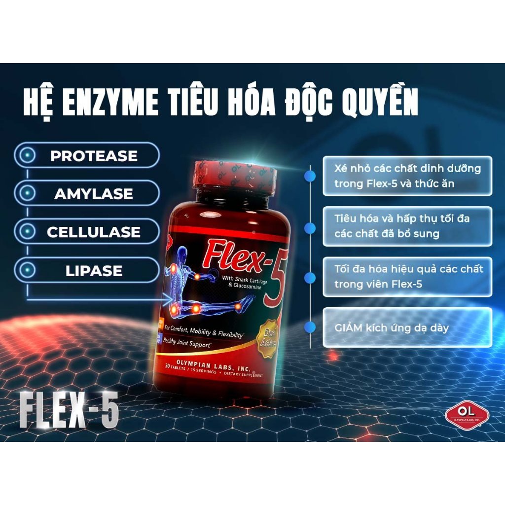 Viên Uống Olympian labs Flex-5 Hỗ Trợ Giảm Viêm, Tái Tạo Sụn Khớp  30 Viên