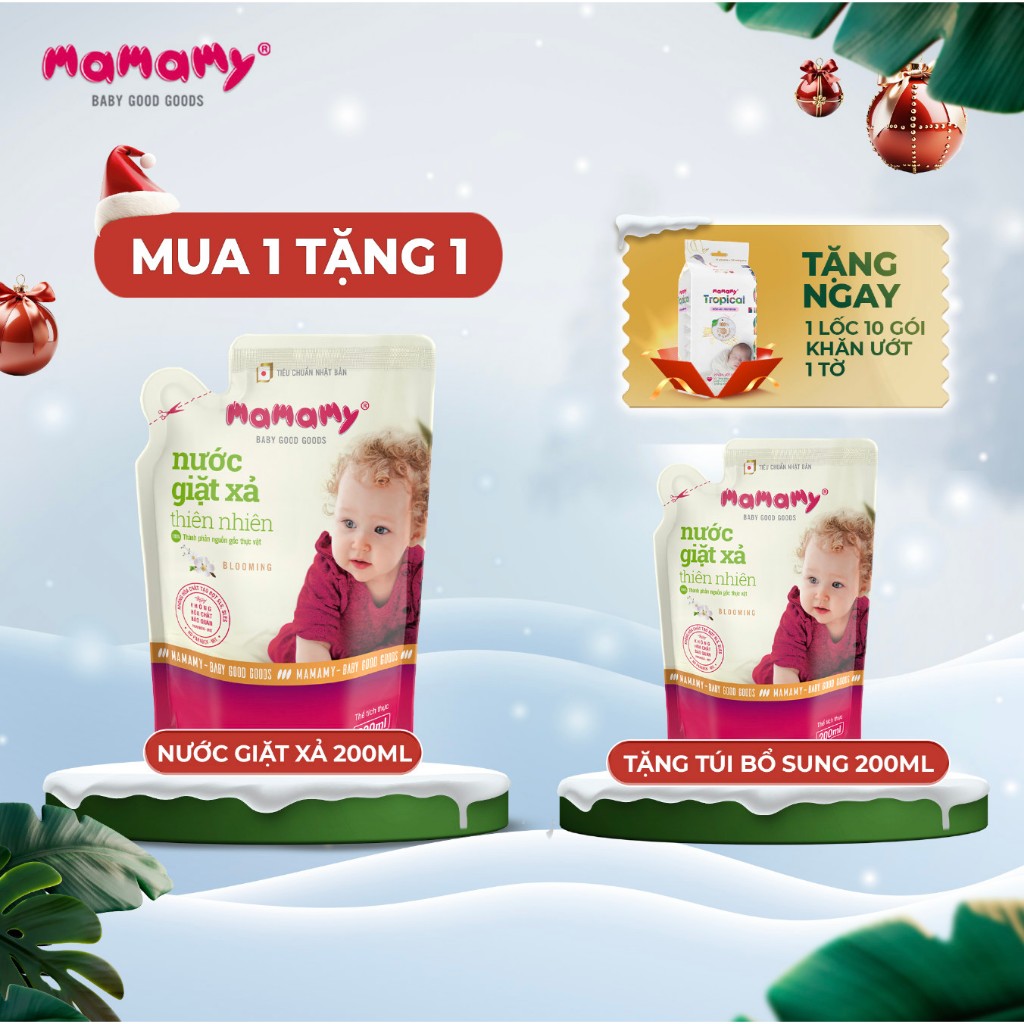 Mua 1 túi Nước giặt xả Mamamy hương Blooming 200ml túi bổ sung tặng 1 túi cùng loại