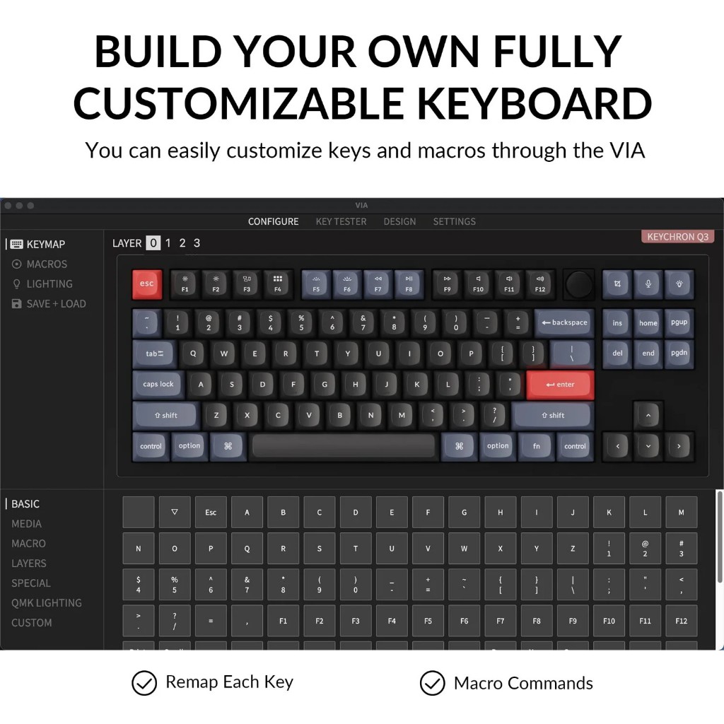 Bàn Phím Keychron Q3 Led RGB Hotswap  ,Bàn phím cơ cắm dây khung nhôm