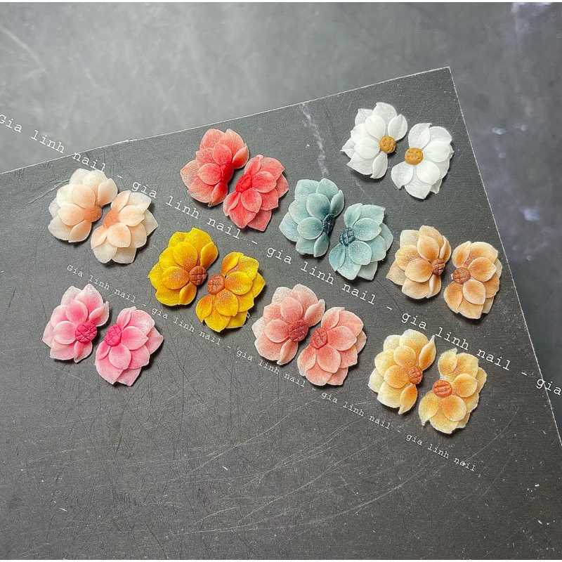 Hoa bột nail gắn móng tay | Hoa cúc xếp ( set 2 bông/10 bông )