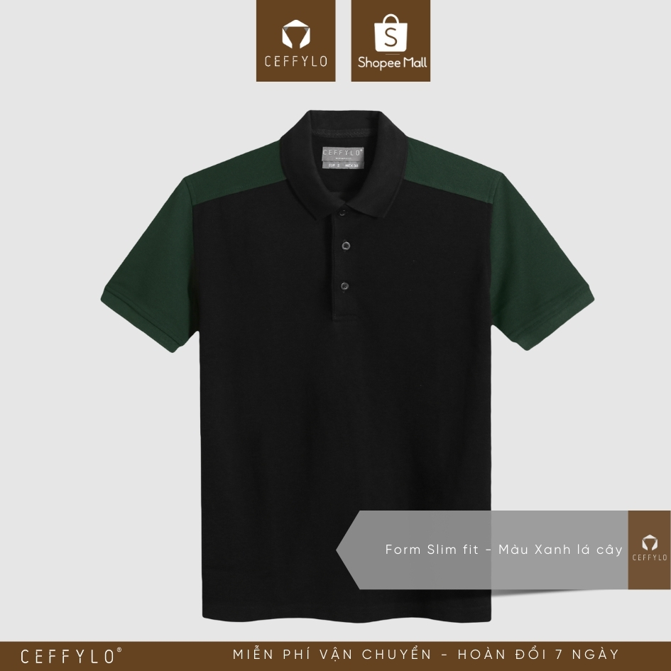 Áo Polo Nam Phối Thân Ceffylo Cao Cấp Màu Xanh Lá Cây Form Slimfit Thoáng Mát Mềm Mịn Hạn Chế Nhăn Thời Trang Trang Nam
