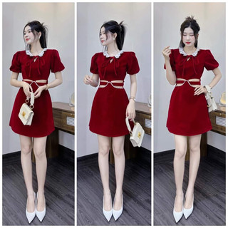 (Hàng Loại 1) Đầm nhung đen phối cổ bèo Thanh Lịch , xưởng may na bùi, nb fashion