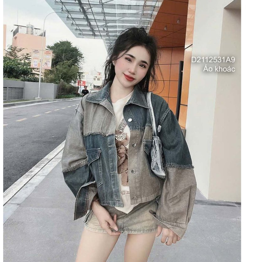 Áo khoác jean trơn mẫu mới tay dài bo chun eo siêu thời trang!