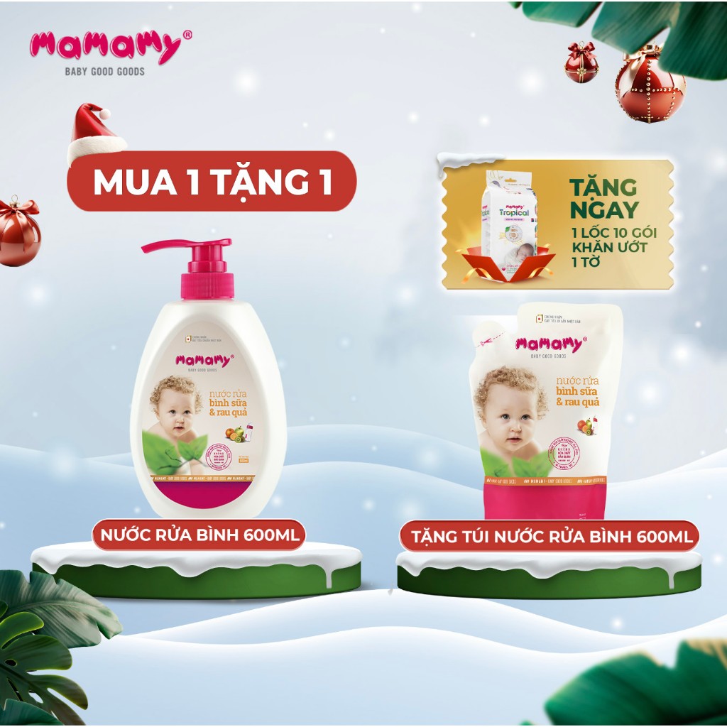 Mua 1 chai nước rửa bình sữa & rau củ 600ml tặng 1 túi bổ sung 600ml