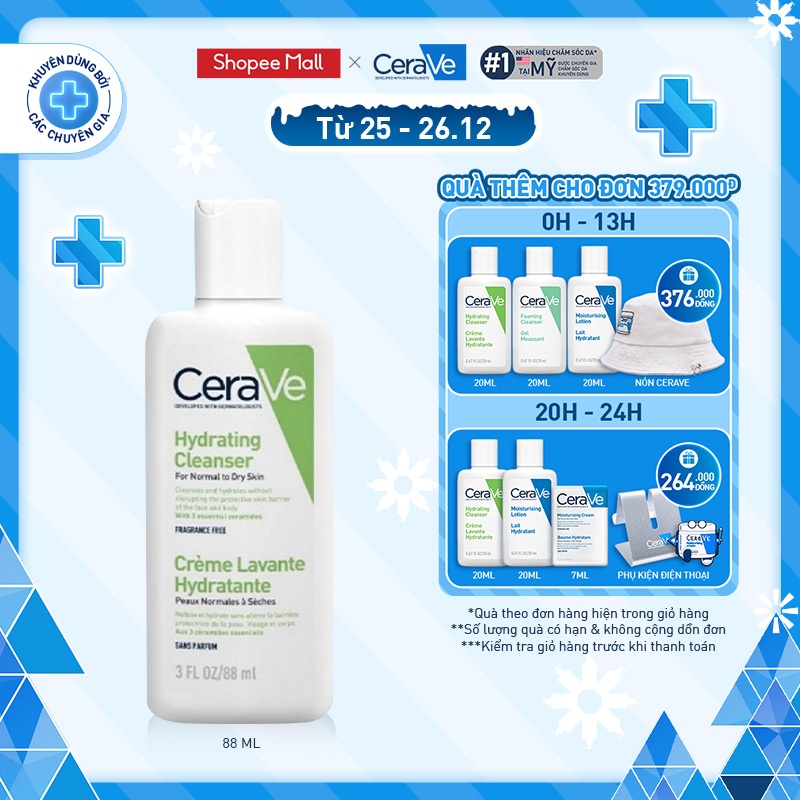 Sữa rửa mặt giúp sạch sâu cho da thường, da khô CeraVe Hydrating Cleanser 88ML