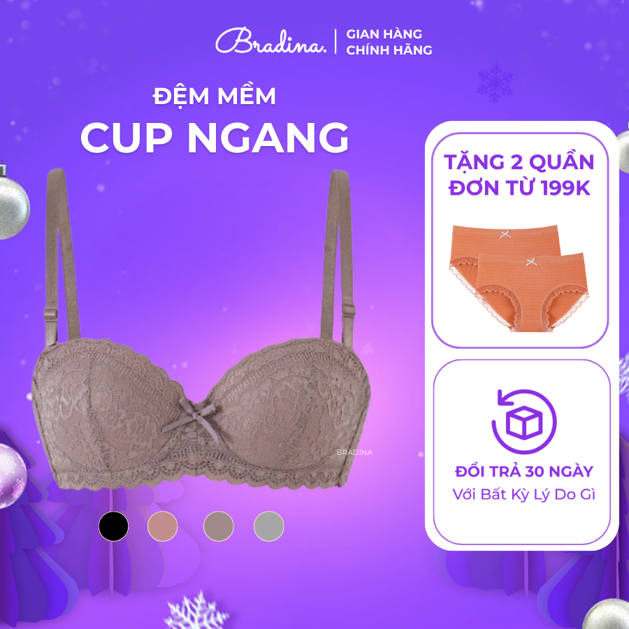 Áo lót ren hoa cup ngang Bradina Lace Pushup, có gọng, mút mềm, nâng ngực cho nữ ALRH2