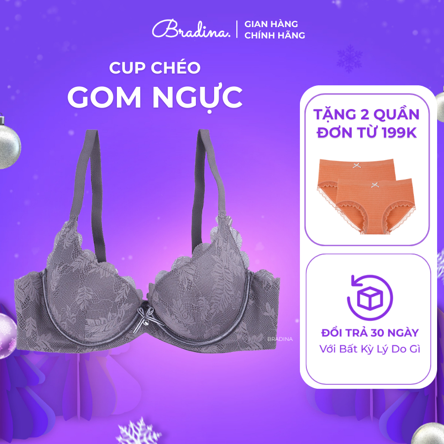Áo lót nâng ngực tạo khe Bradina Violet ren hoa, có gọng siêu mềm đệm mút vừa ôm ngực êm ái mã ALR2