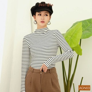 Áo giữ nhiệt nữ Just Bra hoạ tiết kẻ cổ 3 phân phong cách Hàn Quốc, nhiều màu AGN03