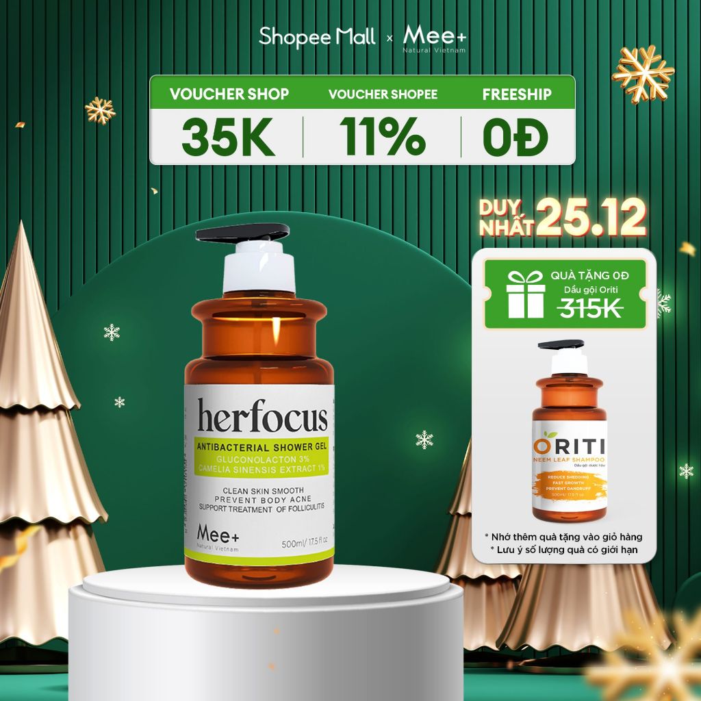 Sữa tắm viêm da cơ địa, viêm nang lông HERFOCUS 500ml - Sữa tắm thảo mộc thiên nhiên giảm ngứa, khô da