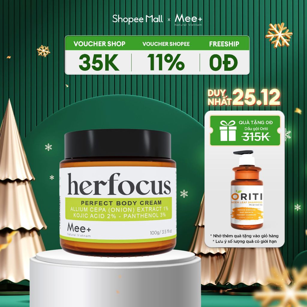 Kem dưỡng ẩm viêm nang lông HERFOCUS 100ml, giảm thâm, làm trắng da body, giúp da mềm mịn màng MEE NATURAL