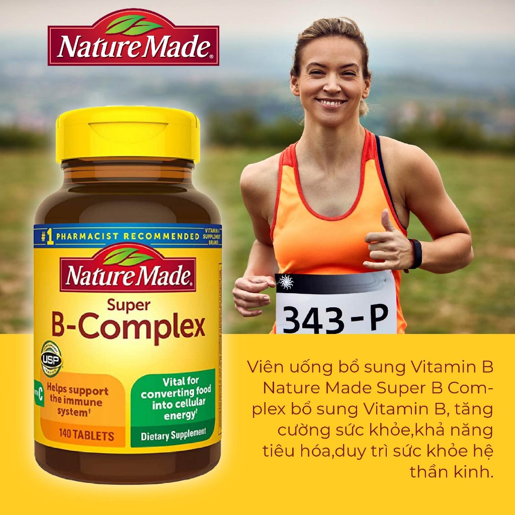 Vitamin B Nature Made Super B-Complex 140 viên bổ sung vitamin B