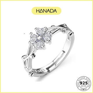  Nhẫn Bạc 925 HANADA Cỏ Bốn Lá Đính Đá Nhẹ Nhàng Tiểu Thư 1198 O14 