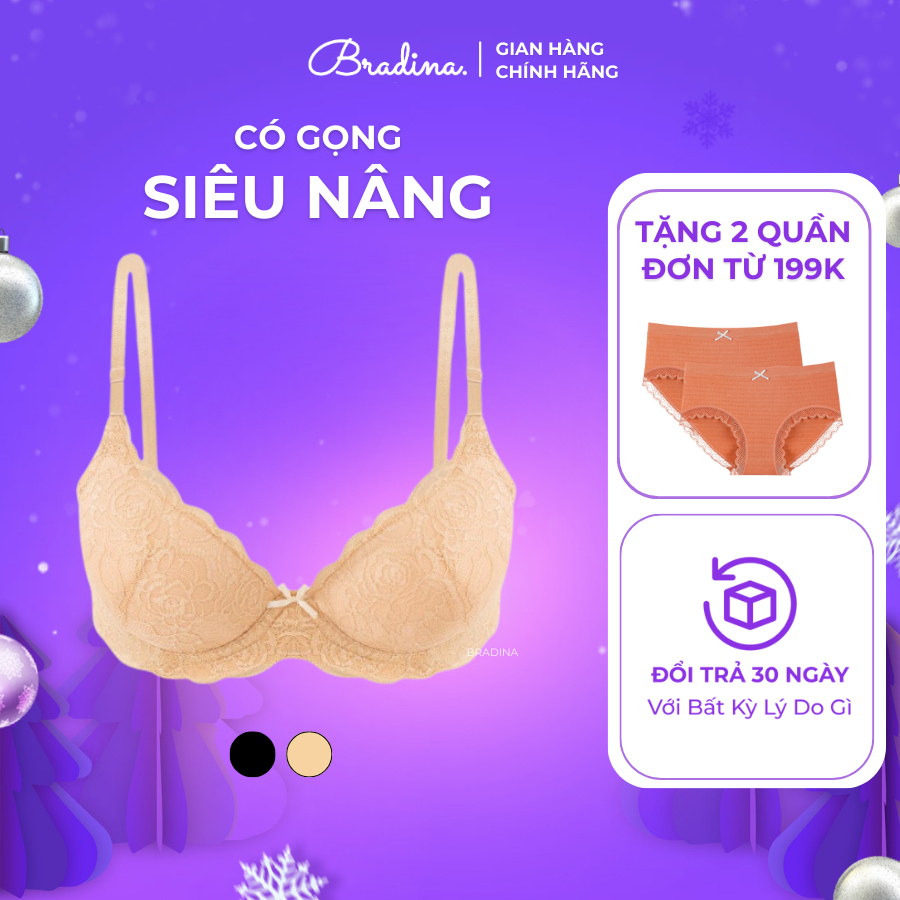 Áo lót ren Bradina Ex-Support, có gọng mềm, đệm mút dày, ôm ngực cho nữ ALR3