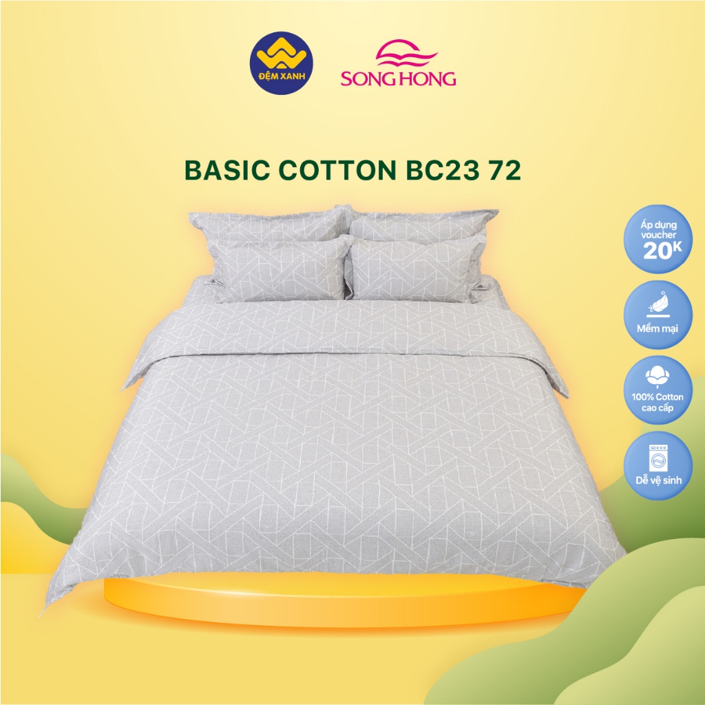 (1)Ga gối chun Sông Hồng Basic cotton mẫu mới 2023 - 2024 ( ga chun + vỏ gối đầu )