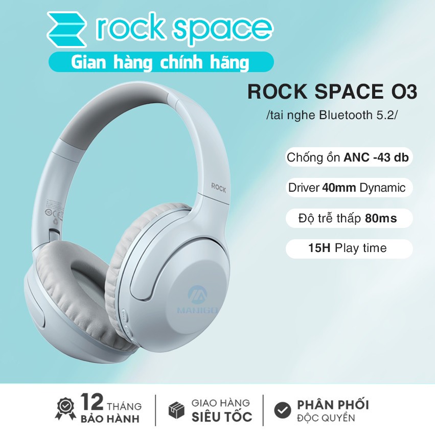 Headphone tai nghe bluetooth chụp tai không dây Rockspace O3 chống ồn chủ động có mic hàng chính hãng - BH 12 tháng
