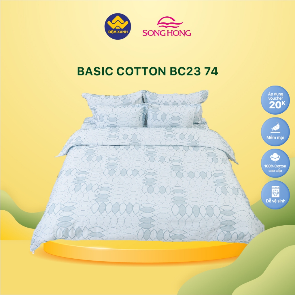 (1)Ga gối chun Sông Hồng Basic cotton mẫu mới 2023 - 2024 ( ga chun + vỏ gối đầu )