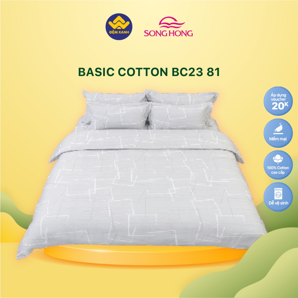 (2)Ga gối chun Sông Hồng Basic cotton mẫu mới 2023-2024 (ga chun + vỏ gối đầu)