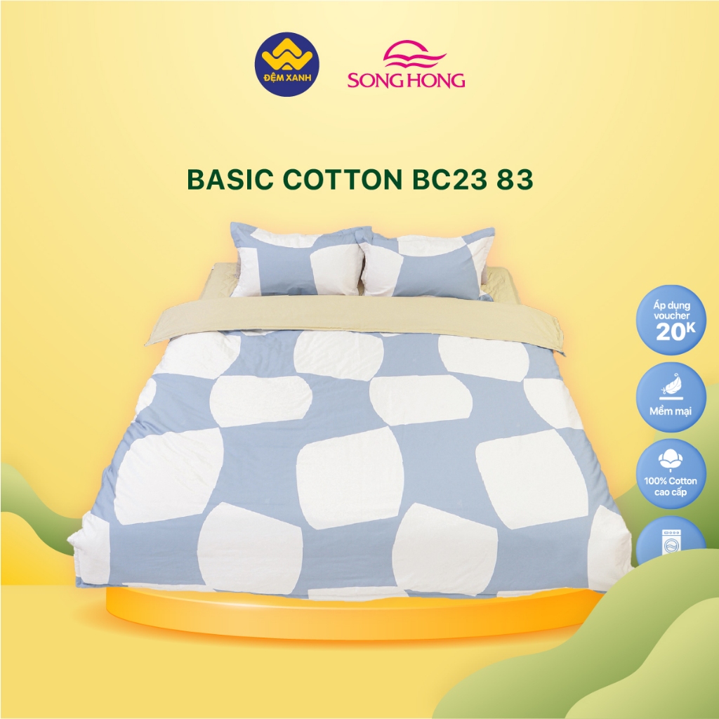 (2)Ga gối chun Sông Hồng Basic cotton mẫu mới 2023-2024 (ga chun + vỏ gối đầu)