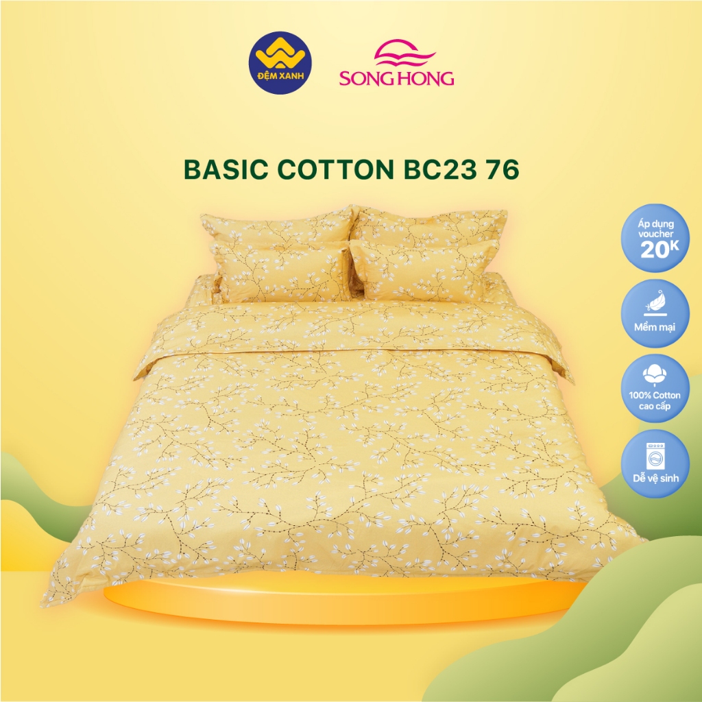 (1)Ga gối chun Sông Hồng Basic cotton mẫu mới 2023 - 2024 ( ga chun + vỏ gối đầu )