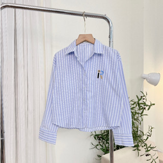 Áo Croptop Kẻ Sọc Vừa Chất Đũi Dày Dặn Thêu Hình Đáng Yêu Dáng Tay Dài, Croptop Lửng Sọc Kẻ Vừa Freesize