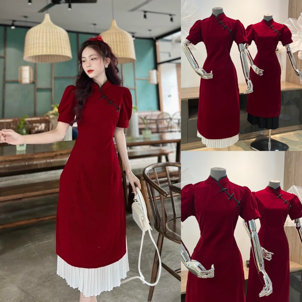 Sét Áo Dài Cách Tân Cổ Tàu Phối Nút Mây Bigsze Quỳnh Anh Từ 50kg Đến 100kg M/L/XL/XXL Đồ Tết Sét Bộ SBTH05