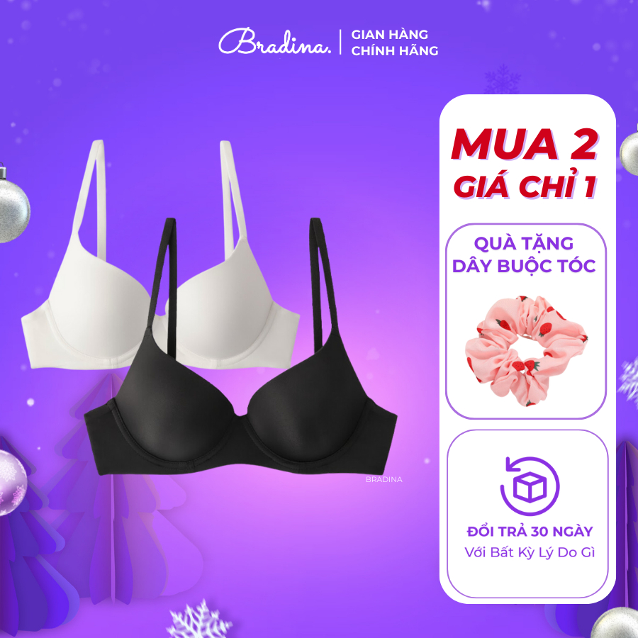 Combo 2 Áo lót trơn Bradina Solid Pushup, đệm mỏng, cup chéo, có gọng nâng nhẹ cho nữ ALT2