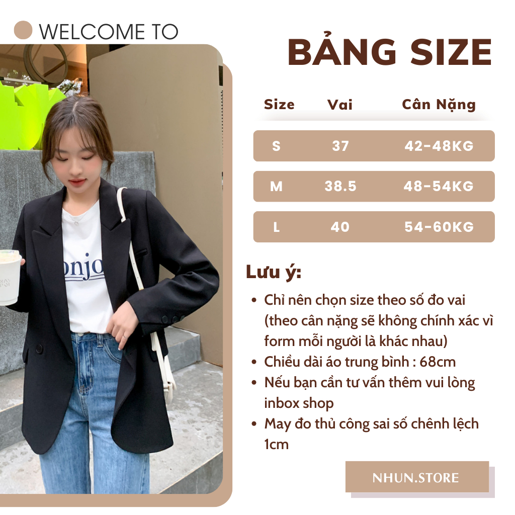 Áo blazer nữ dáng dài NhunFashion Áo vest nữ dài tay khoác ngoài thiết kế xẻ thẳng sau cúc viền túi nắp trẻ trung N131